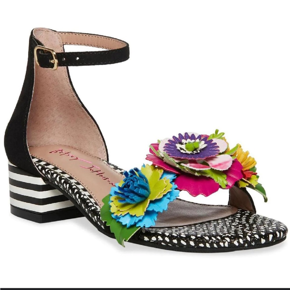 Betsey Johnson Black Multicolor Floral Ankle-Strap Sandals